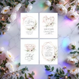 Invitación Elegancia rústica verde y código QR Boda de cobre