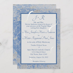Tarjeta De Recepción Cena de ensayo monogramada de mármol azul y gris