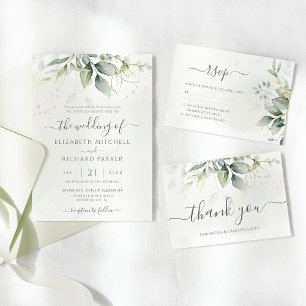 Invitación Eucalyptus Greenery Gold deja Boda botánico