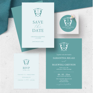 Invitación Con Relieve Metalizado Boda azul monograma simple