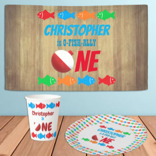 Lona O-Fish-Ally Un pescador Primer cumpleaños