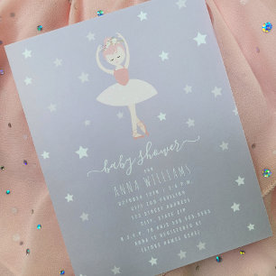 Invitación Ballerina Baby Shower Purple Baby Girl