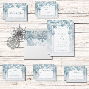 Tarjeta De Recepción Boda de detalles modernos del Dusty Blue Snowflake