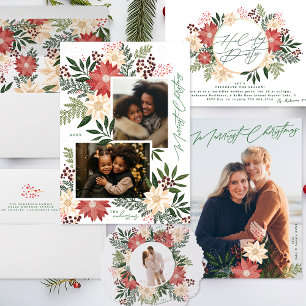 Invitación Elegante fiesta navideña Poinsettia Wreath Splendo