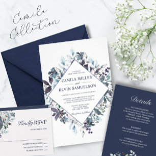 Invitación Boda floral de acuarela de marea azul turquesa