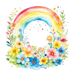 Pegatina Cuadrada Arcoiris y flores color agua es un Chica