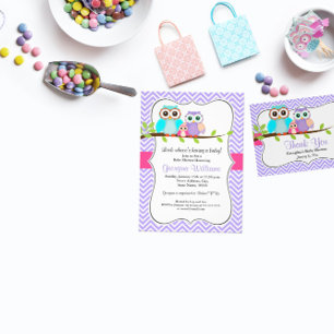 Invitación a Baby Shower de Chica de búho lindo ro