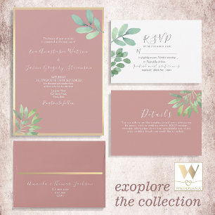 Recepción Tarjeta de Detalles de Boda con Verde y Rosa Polvo