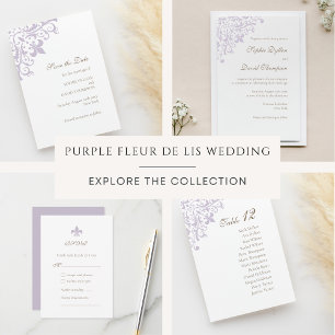 Tarjeta De Confirmación De Asistencia Boda de Diseño Regencia Francesa Morada Fleur de L