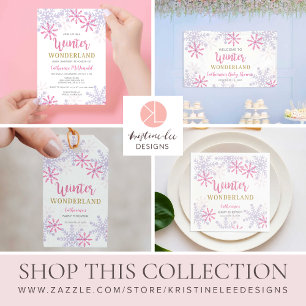 Invitación Winter Wonderland Baby Shower Chica rosado Snowfla