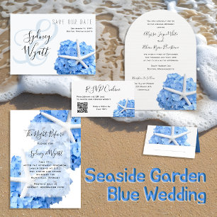 Invitación Todo En Uno Boda Hidrangea Azul de Seaside Garden