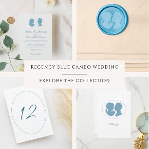 Tarjeta De Agradecimiento Boda del Cameo Azul de Regencia Clásica