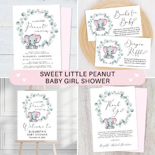 Pegatina Cuadrada Elefante Eucalyptus Baby Girl Shower