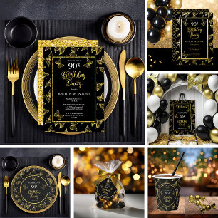 Invitación Elegante Butterflies Black Gold Fiesta de cumpleañ