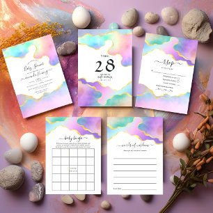 Invitación Bingo de ducha de novias arcoiris agusto de piedra
