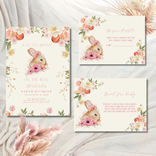 Invitación Rubor floral de flor rosa Bunny Baby Shower