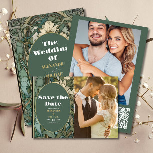 Tarjeta De Recepción código qr Boda Vintage Floral Art Nouveau