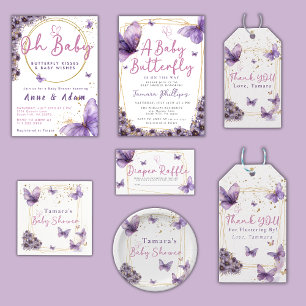 Servilleta De Papel Bebé mariposa Purple Gold Fiesta Baby Shower