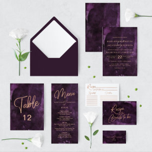 Invitaciones a la Boda de Oro Rosa de color morado