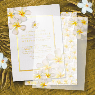 Invitación Tropical de oro de Frangipani tras boda fiesta
