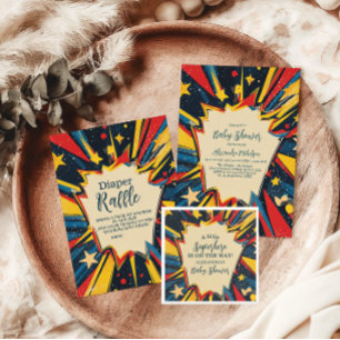 Tarjeta De Recepción Historieta vintage hube Baby Shower Diapper Raffle