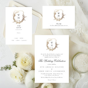 Tarjeta De Recepción Detalles del boda clásico del escudo Black Gold Wh