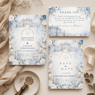Tarjeta De Confirmación De Asistencia Boda de invierno azul atemporal