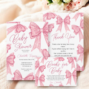 Tarjeta De Recepción Navidades Coquette Pink Bow Books Baby Shower