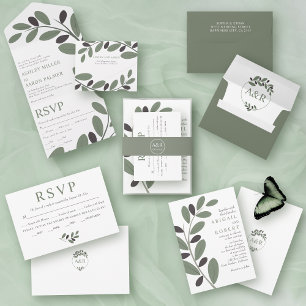 Invitación Boda de encanto mediterráneo de rama de olivo con 