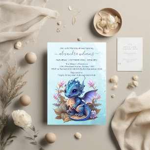 Tarjeta De Recepción Watercolor Blue Dragon Baby Shower diaper raffle