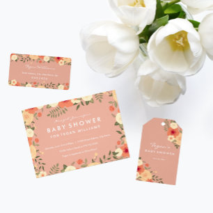 Invitación moderna de Baby Shower con flores de co