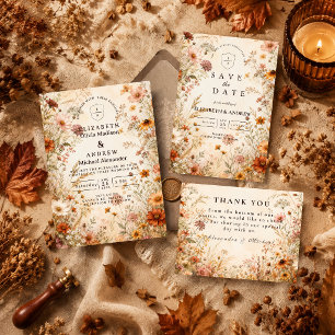 Tarjeta De Agradecimiento Boda floral de otoño romántico