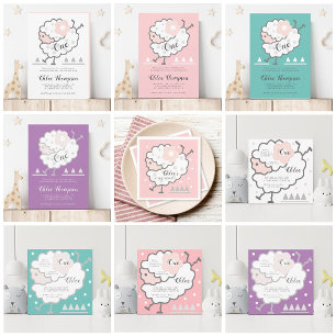 Invitación Sencillo jumping de cordero rosa y blanco Primer c