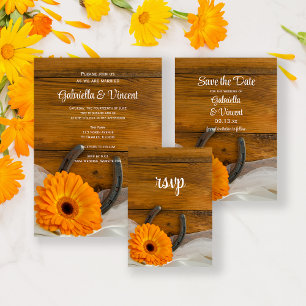 Naranja Daisy Horseshoe Country Wedding Tarjeta RS