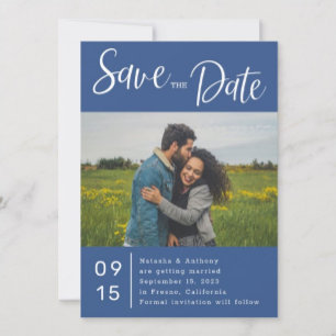 Invitación Moderno Boda fotográfico de tres corazones azules