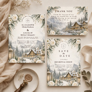Tarjeta De Agradecimiento Boda Encantadora de Montaña en Invierno