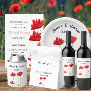 Invitación Poppies Rojos Acuarela Rústica matrimonio elegante
