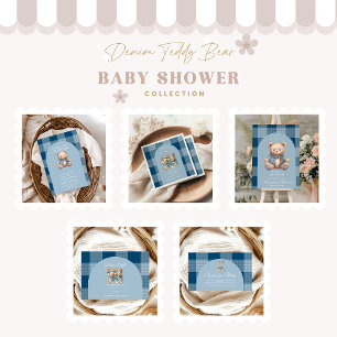 Invitación Denim Teddy Bear Baby Shower