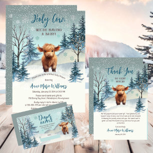 Tarjeta De Agradecimiento Baby Shower de invierno de Cute Highland Holy Cow