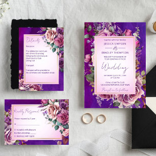 Invitación Boda elegante de rosas de color rosa morado