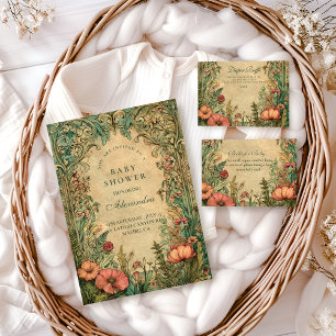 Tarjeta De Recepción Arte Floral Vintage Nouveau Diapper Sorteo 