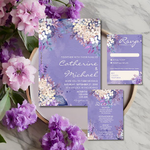 Invitación Con Relieve Metalizado Recepción de Boda de Madera Floral de Lavanda Romá