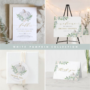 Tarjeta De Agradecimiento Calabaza blanca y vegetación Baby Shower otoño