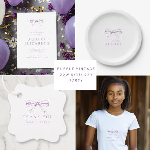Plato De Papel Partido de Cumpleaños minimalista Vintage Bow Purp