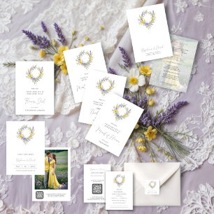 Pegatina Cuadrada Romantic Minimal Wedding Yellow & Lavender Wreath