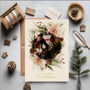 Calcetín Navideño Pequeño Elegante Navidades botánicos de acuarela rústica