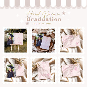 Tarjeta De Agradecimiento Graduación De Plata Rosa Ilustrada A Mano