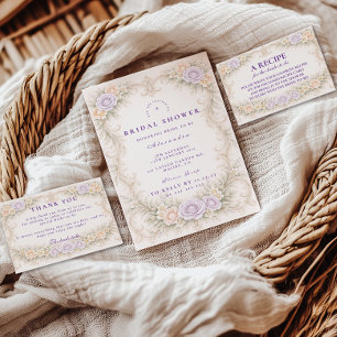 Tarjeta De Agradecimiento Champán Nupcial Barroco Rosa Lavanda