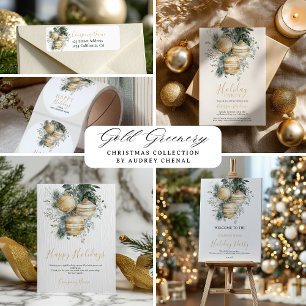 Invitación Elegantes Borlas Doradas Verde Navidad Fiesta