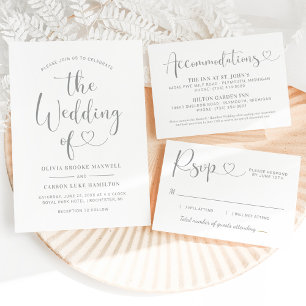 Invitación Modern Silver Heart Calligraphy Script Boda